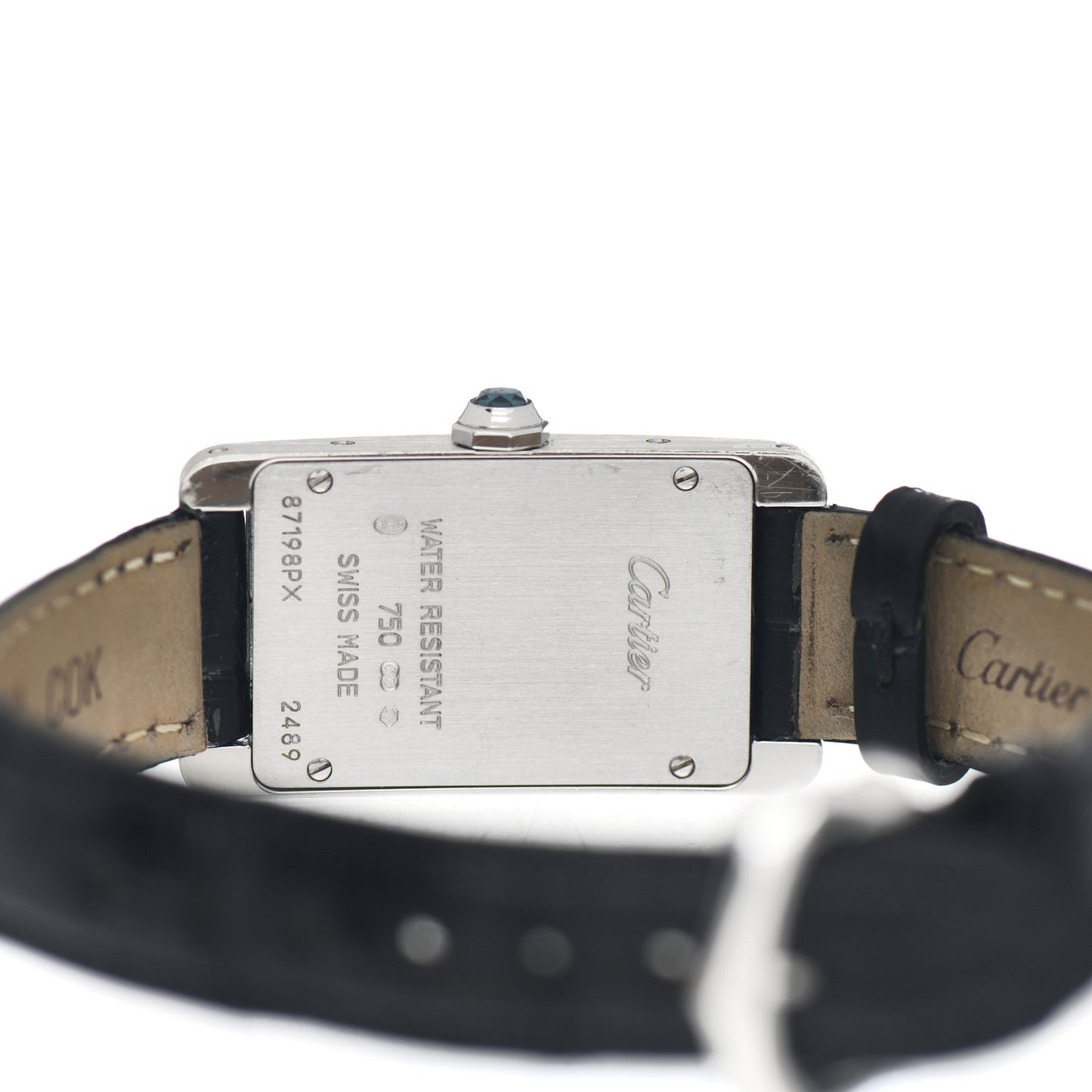 18K White Gold Alligator 19mm Tank Americaine Quartz Watch