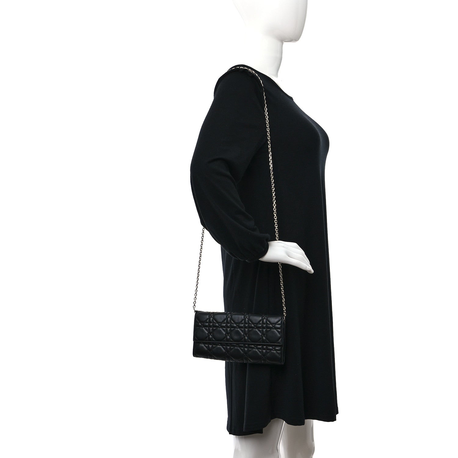 Christian Dior Lambskin Cannage Lady Dior Rendezvous Wallet On Chain Black 2 of 9