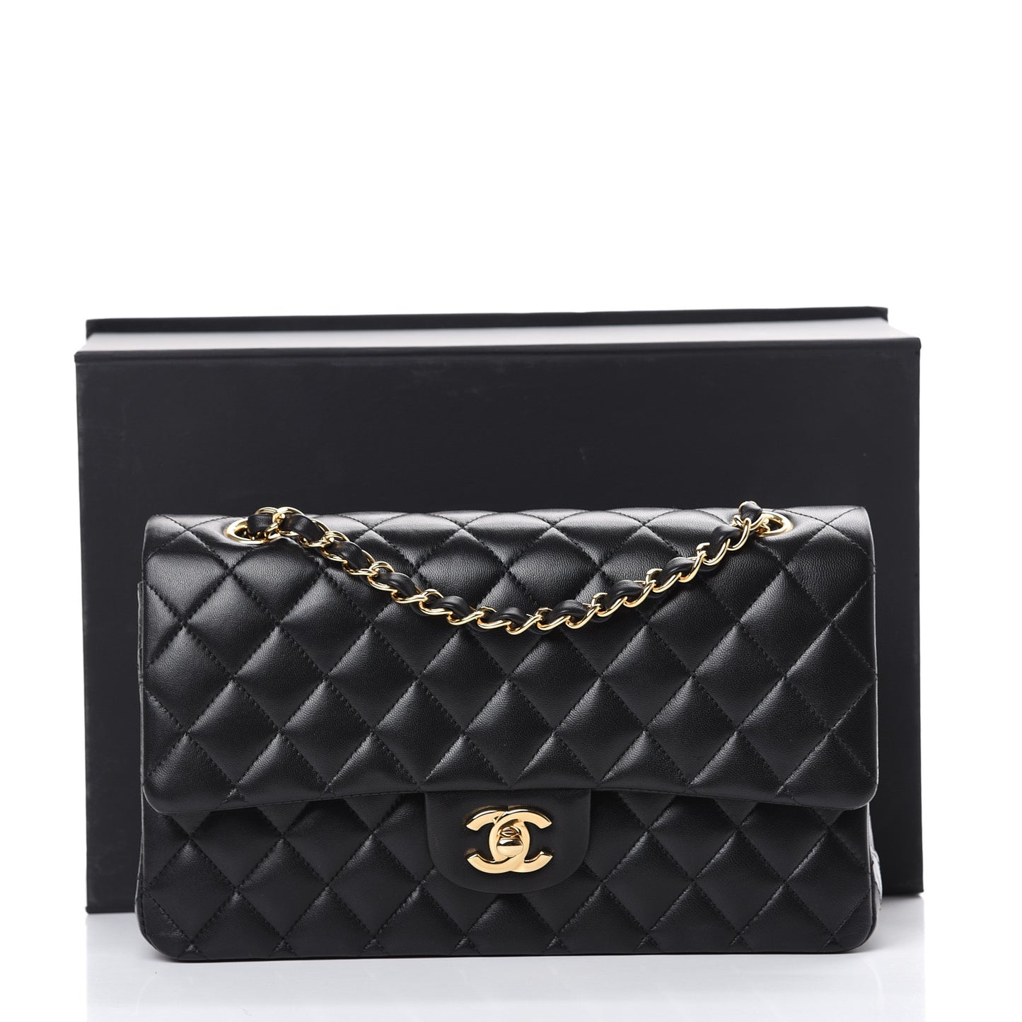 Lambskin Quilted Medium Double Flap Black