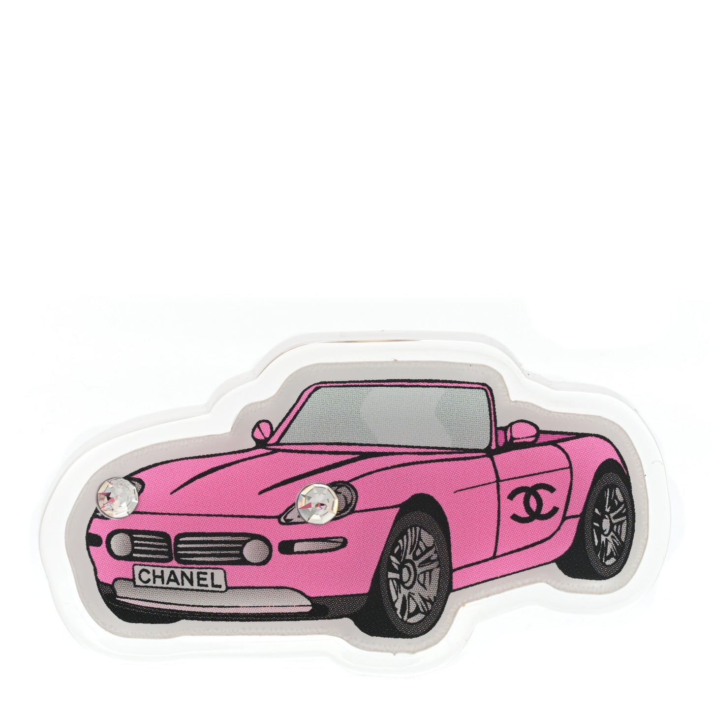 Resin Crystal CC Convertible Car Brooch Pink Black