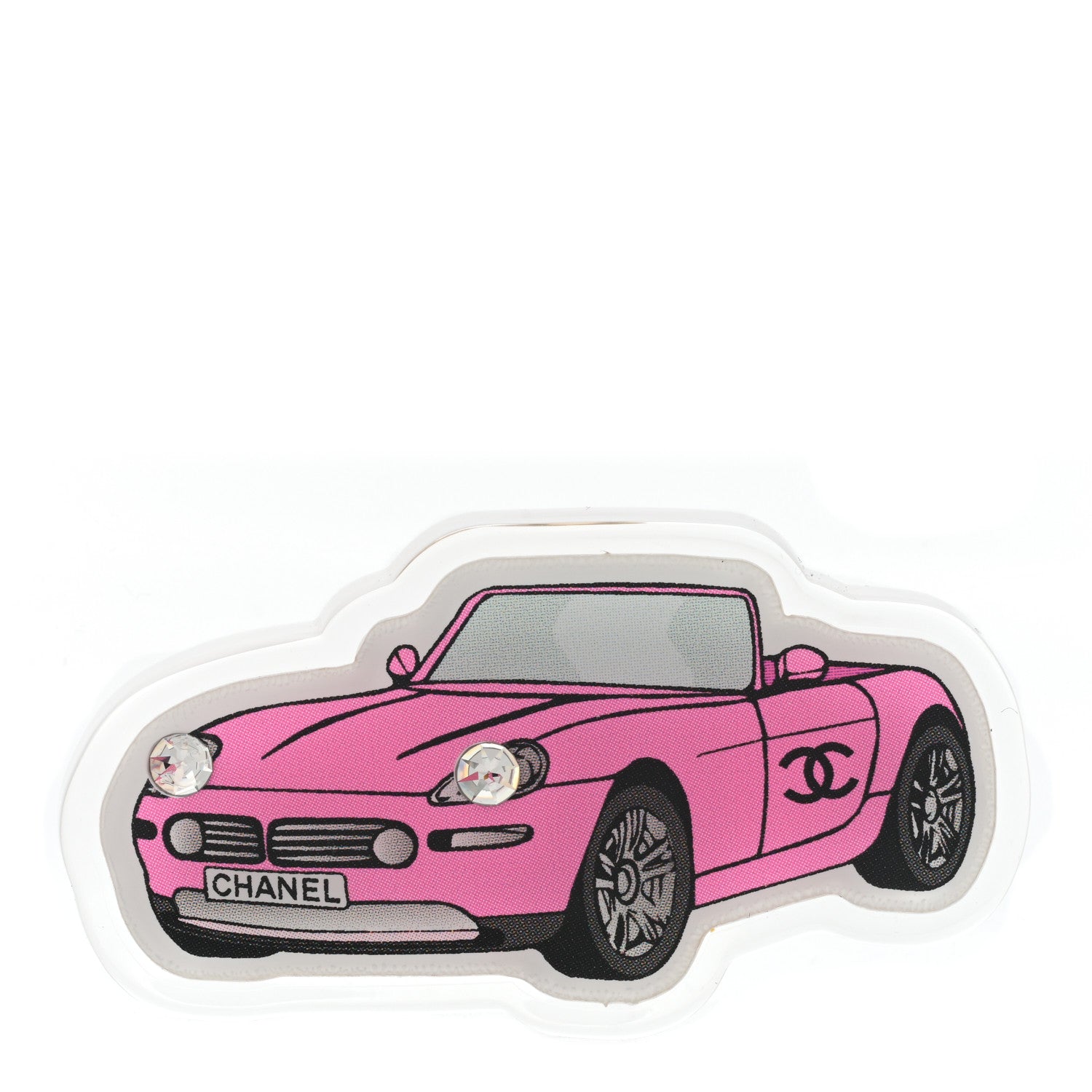 Chanel Resin Crystal CC Convertible Car Brooch Pink Black 1 of 6