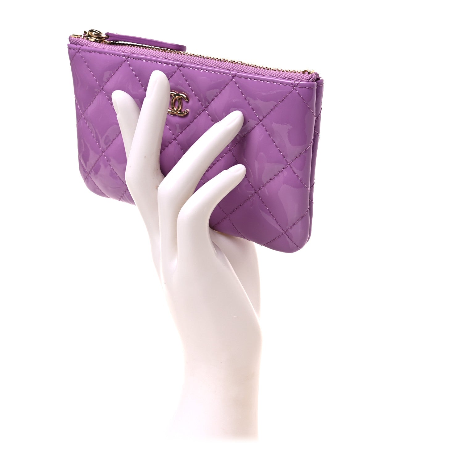 Chanel Patent Quilted Small Cosmetic Case Purple 2 of 8