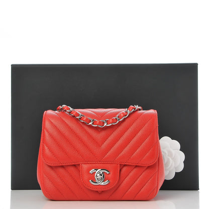 Chanel Caviar Chevron Quilted Mini Square Flap Red 8 of 8