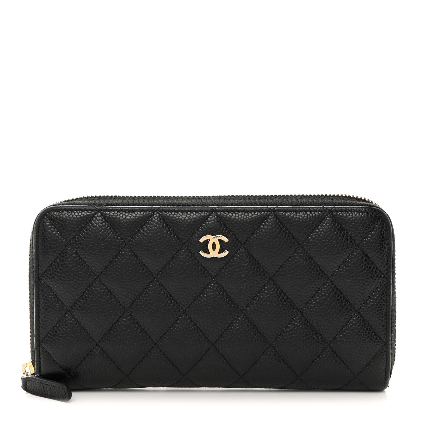 Caviar Quilted Large Gusset Zip Around Wallet Black