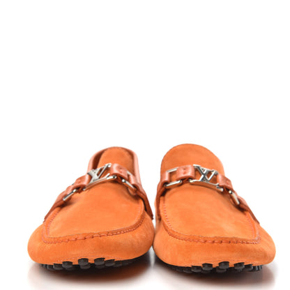 Louis Vuitton Suede Calfskin Mens Hockenheim Moccasin Loafers 9 Orange 2 of 9