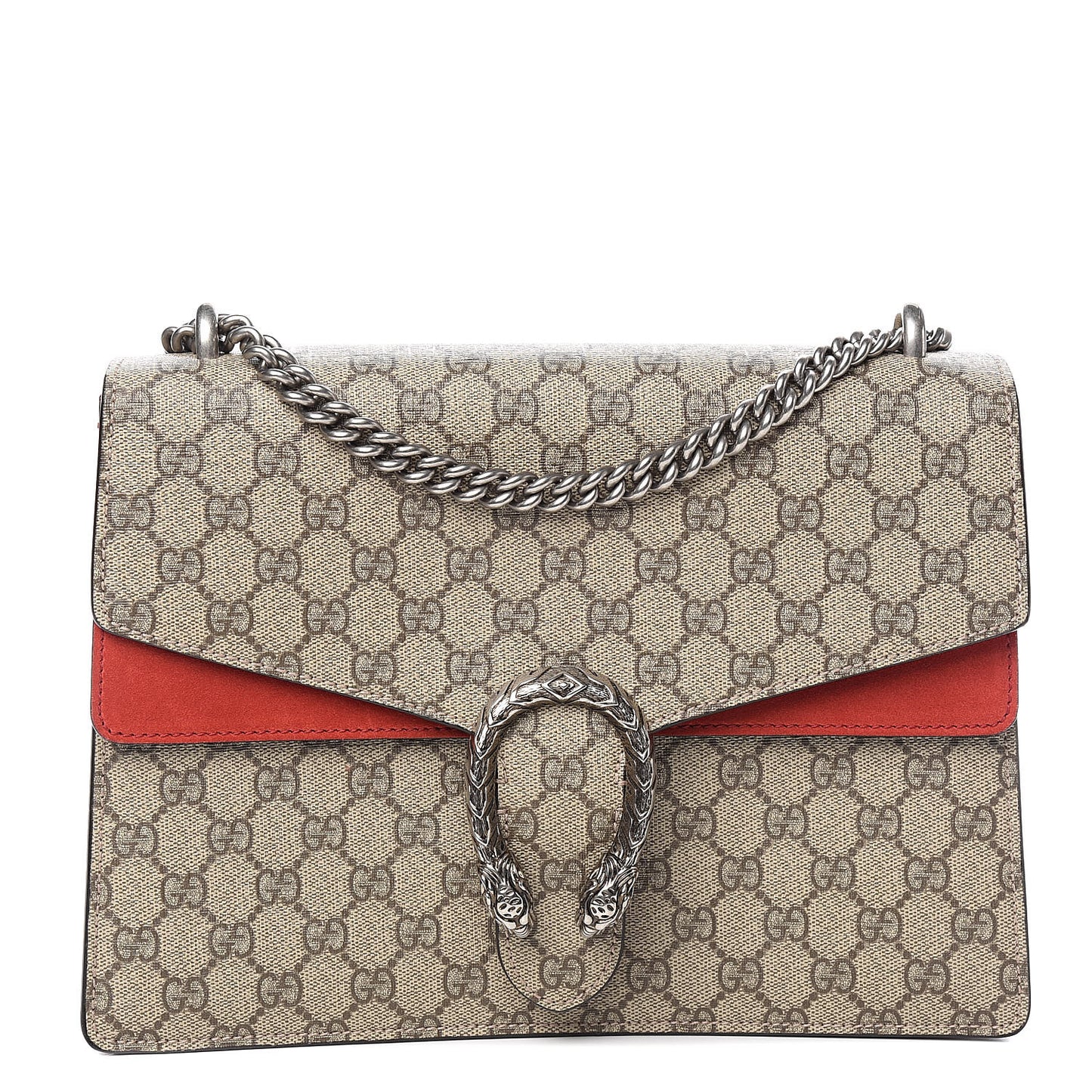 GG Supreme Monogram Suede Cudu Medium Dionysus Shoulder Bag Beige Ebony Vulcanic Red