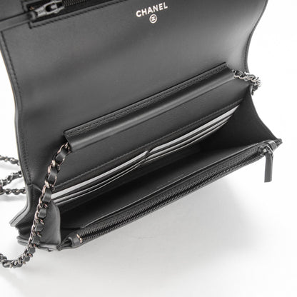 Chanel Calfskin Painted Chevron Embossed Boy Wallet On Chain WOC Black 5 of 9