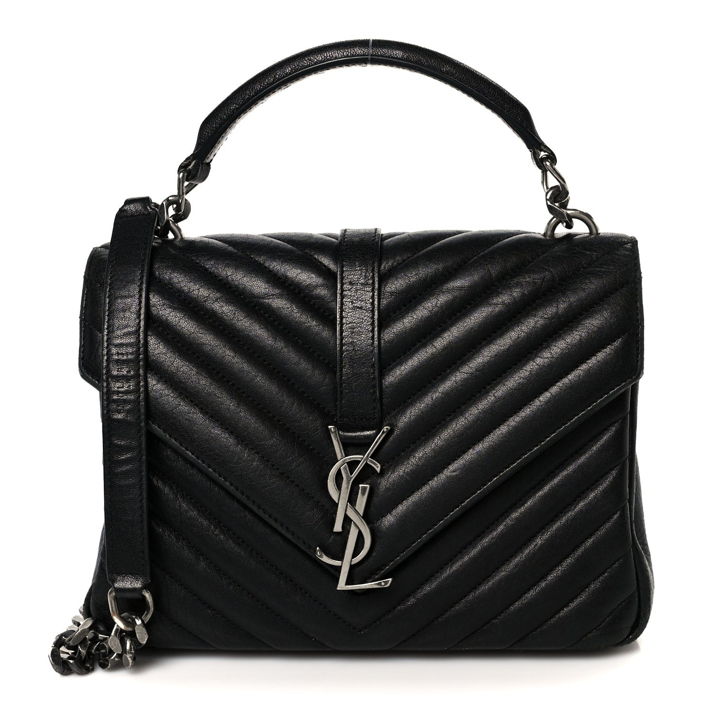 Sheepskin Matelasse Chevron Monogram Medium College Bag Black