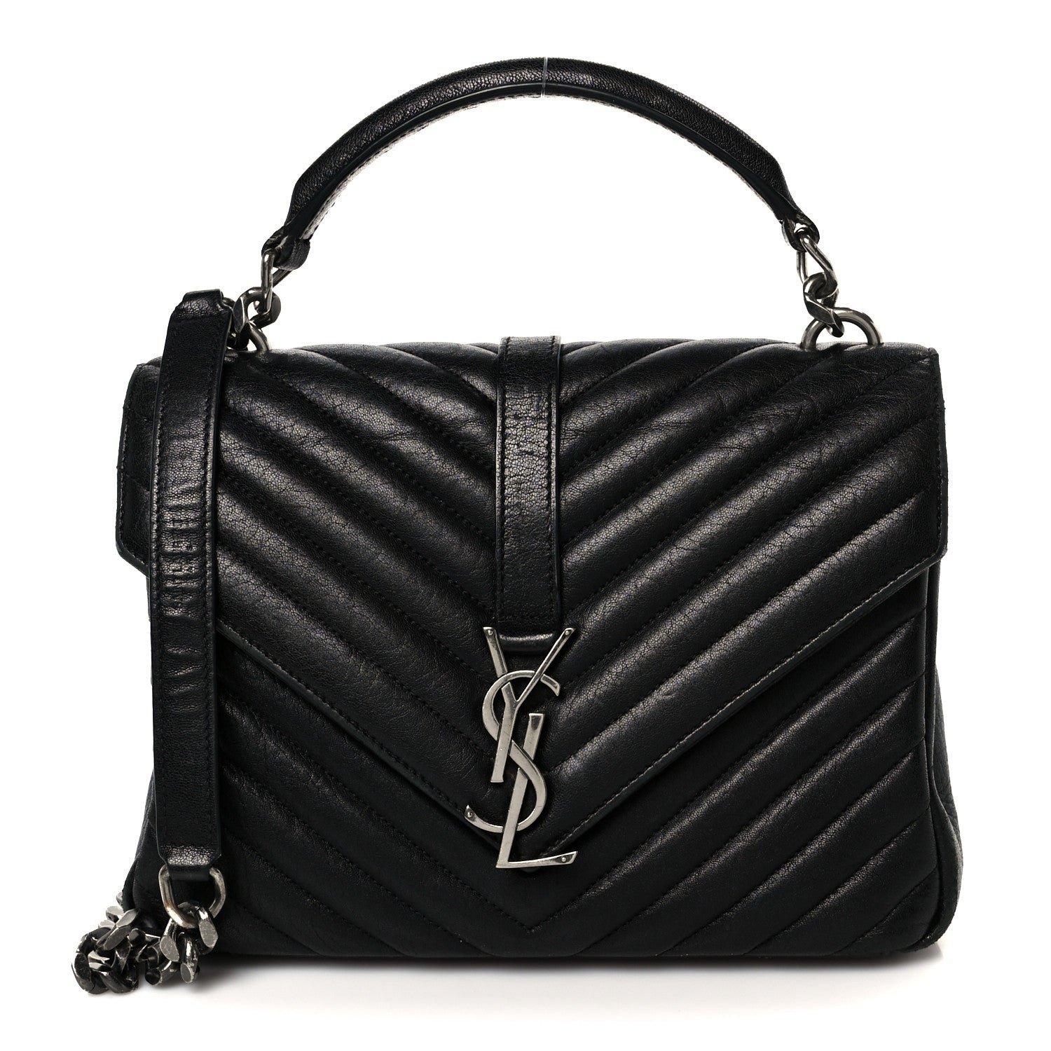 Saint Laurent Sheepskin Matelasse Chevron Monogram Medium College Bag Black 1 of 11