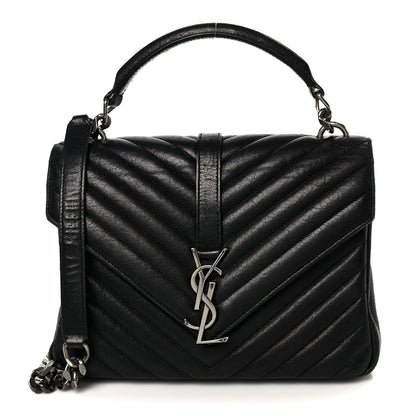 Saint Laurent Sheepskin Matelasse Chevron Monogram Medium College Bag Black 1 of 11