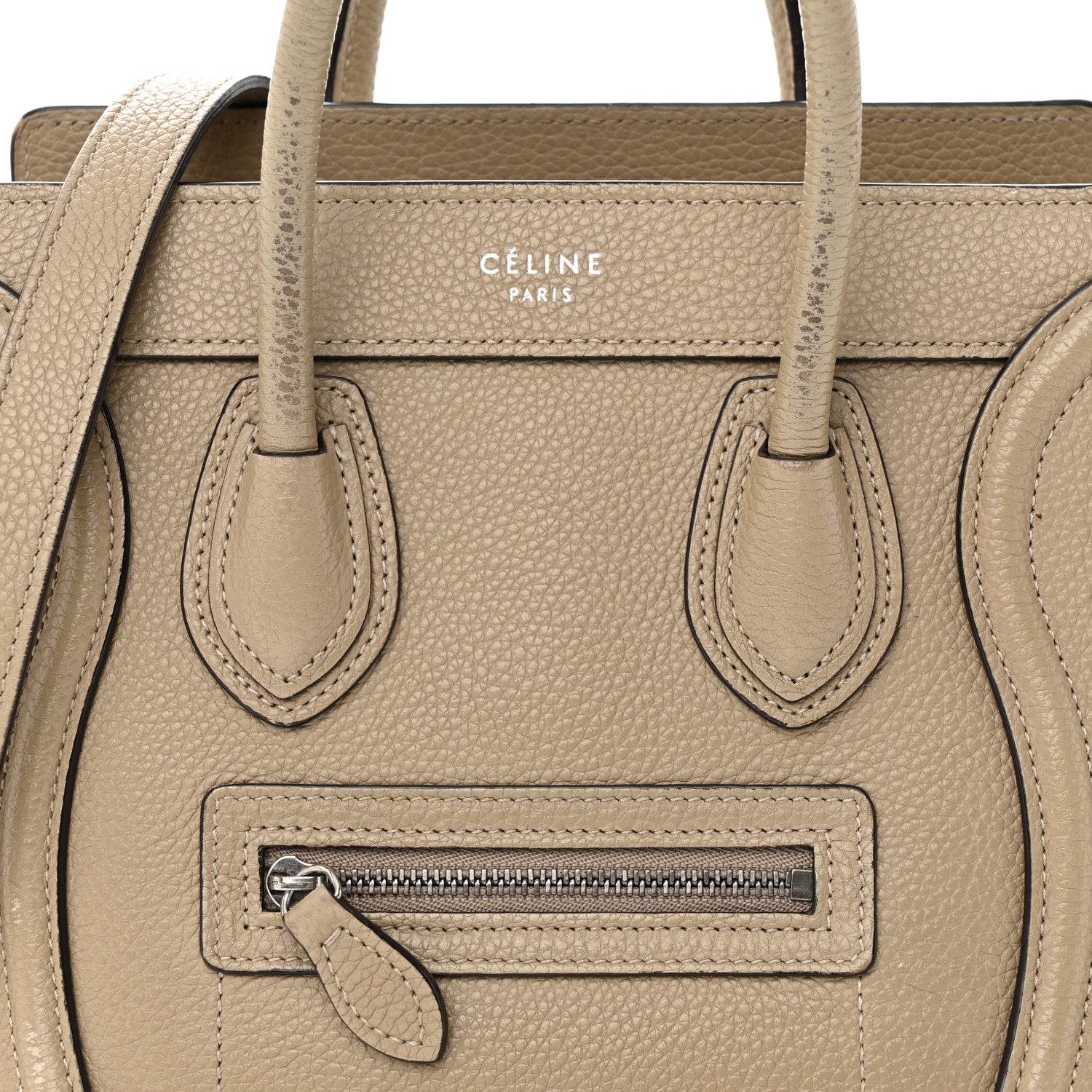 Celine Drummed Calfskin Nano Luggage Dune 8 of 33
