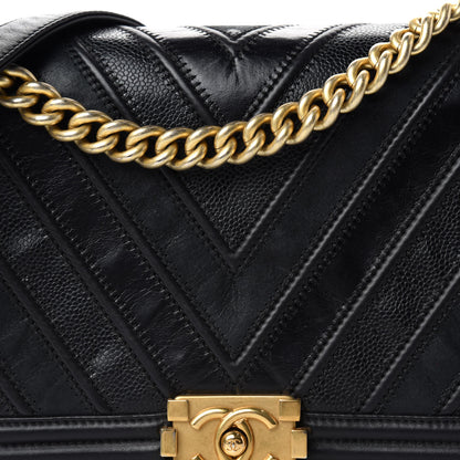 Chanel Calfskin Caviar Suede Chevron New Medium Boy Flap Black 10 of 10