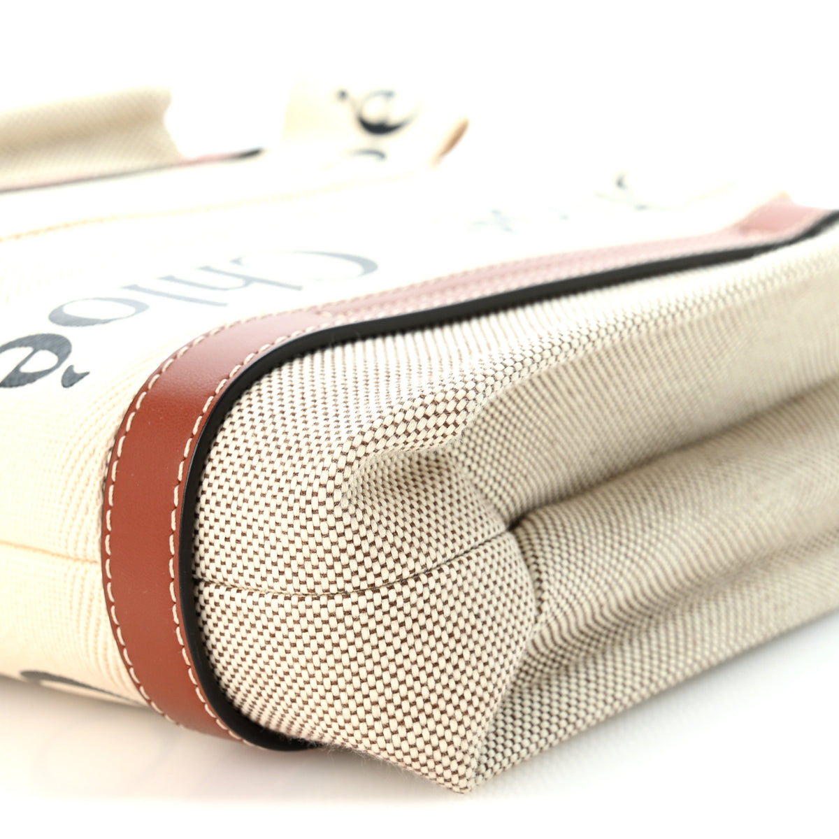Cotton Calfskin Small Woody Ribbon Tote  White Brown