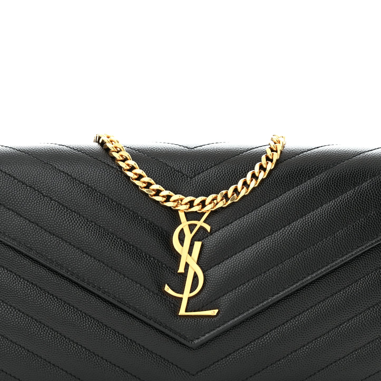 Grain De Poudre Matelasse Chevron Monogram Chain Wallet Black