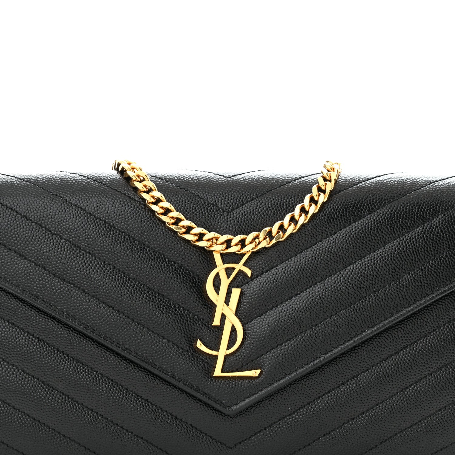 Saint Laurent Grain De Poudre Matelasse Chevron Monogram Chain Wallet Black 6 of 13