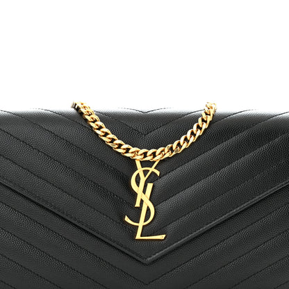 Saint Laurent Grain De Poudre Matelasse Chevron Monogram Chain Wallet Black 6 of 13