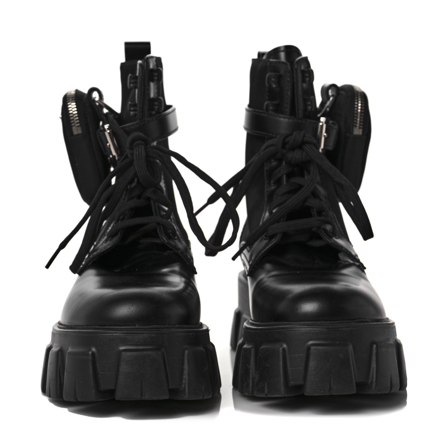 Prada Spazzolato Rois Nylon Metal Triangle Logo Monolith Pouch Pocket 55mm Boots 40 Black 2 of 8