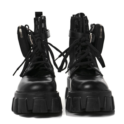 Prada Spazzolato Rois Nylon Metal Triangle Logo Monolith Pouch Pocket 55mm Boots 40 Black 2 of 8