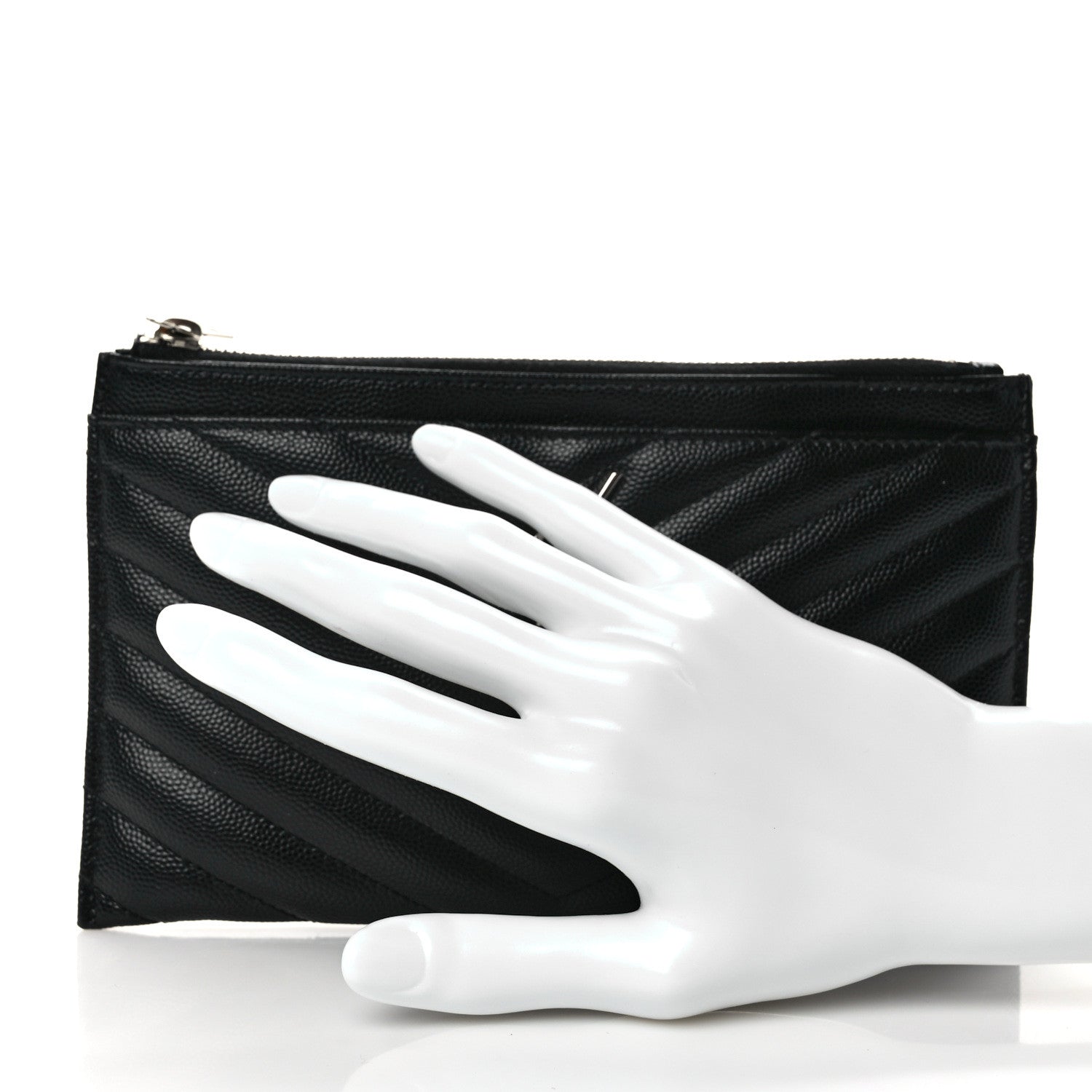 Saint Laurent Grain De Poudre Chevron Monogram Bill Pouch Black 2 of 7