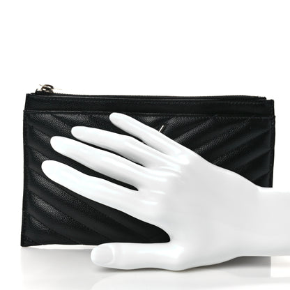 Saint Laurent Grain De Poudre Chevron Monogram Bill Pouch Black 2 of 7