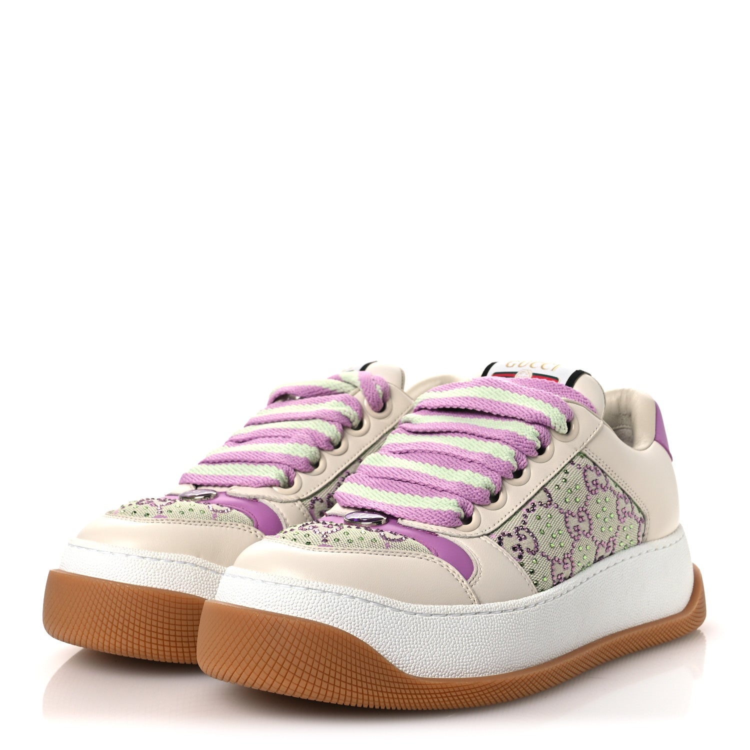 Gucci Nappa Charlotte Canvas Crystal GG Monogram Womens Screener 50mm Sneakers 37.5 Off White 4 of 11
