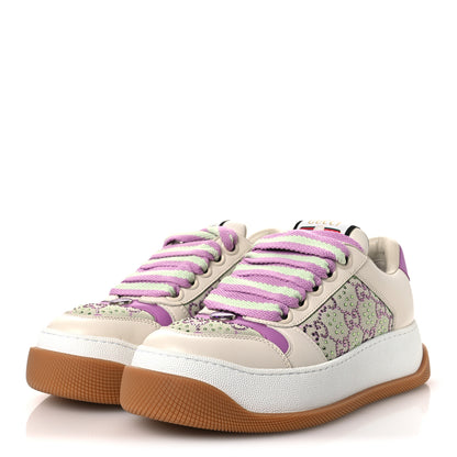 Gucci Nappa Charlotte Canvas Crystal GG Monogram Womens Screener 50mm Sneakers 37.5 Off White 4 of 11
