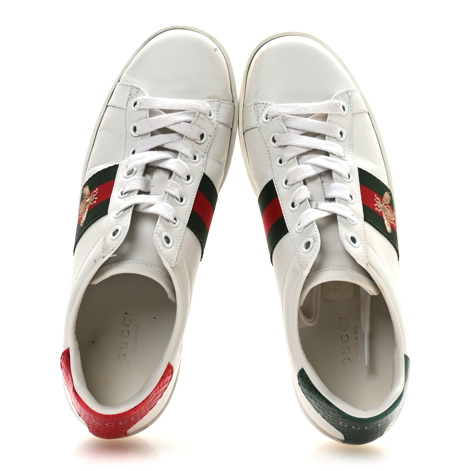 Gucci Calfskin Ayers Bee Embroidered Womens Ace Sneakers 37 White Green 2 of 9