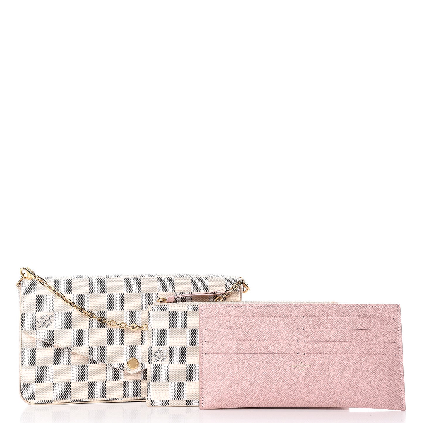 Damier Azur Pochette Felicie Chain Wallet Rose Ballerine