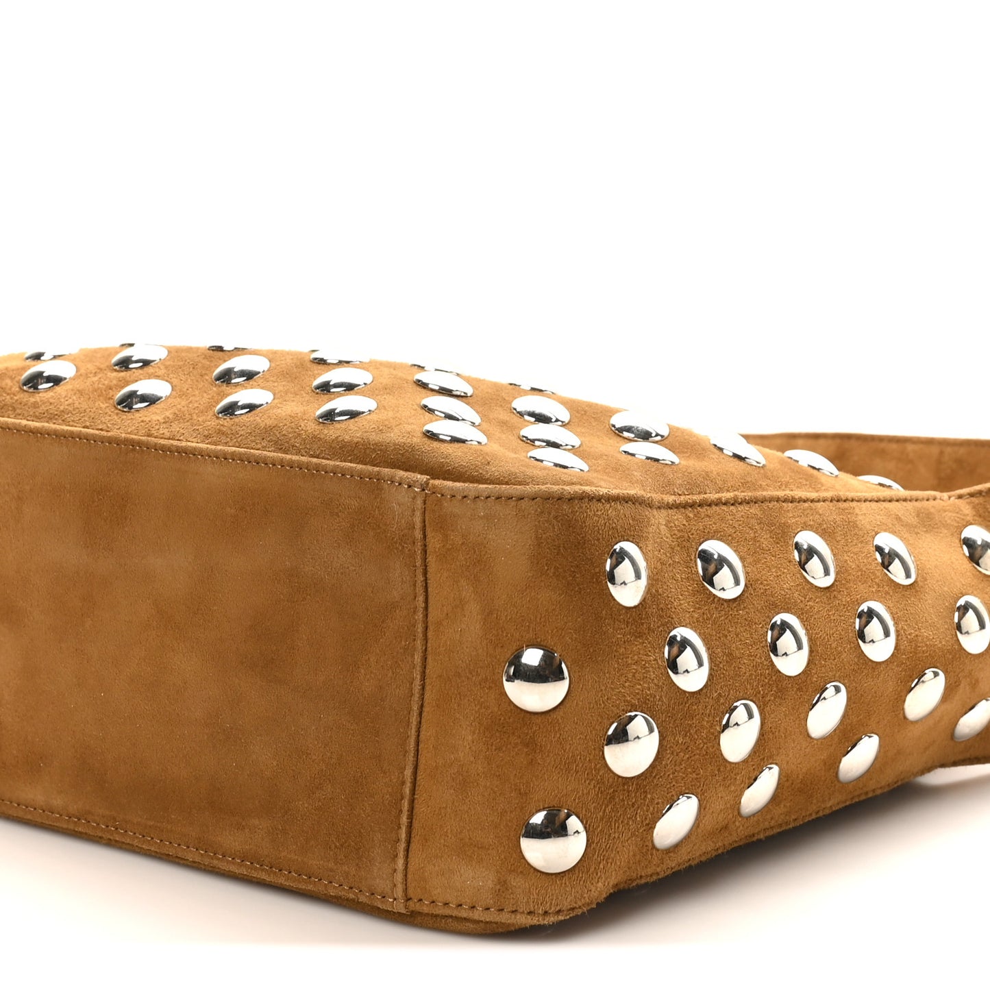 Suede Calfskin Studded Elena Nougat