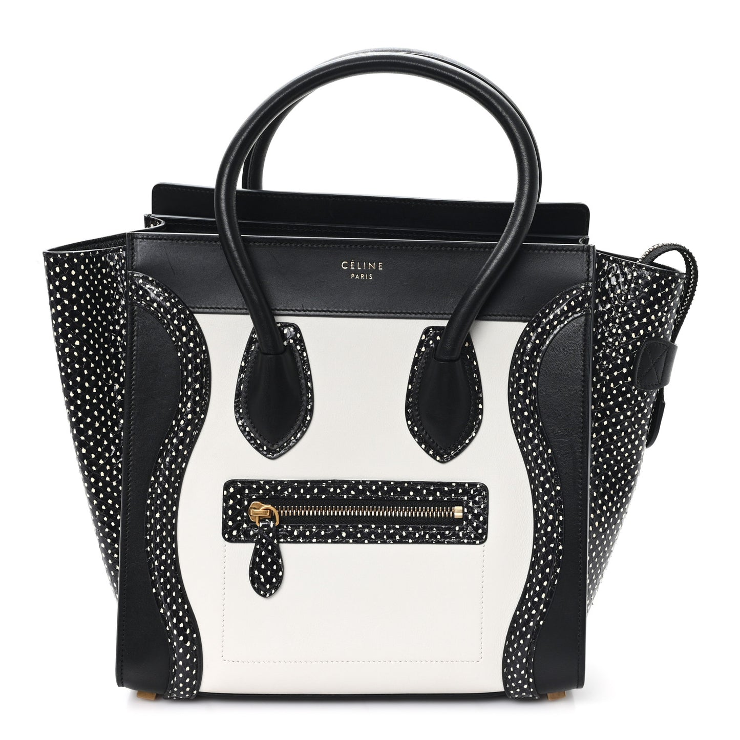 Polka Dot Snakeskin Smooth Calfskin Micro Luggage Black White