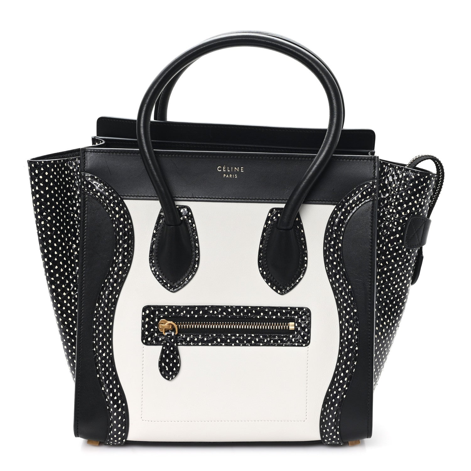 Celine Polka Dot Snakeskin Smooth Calfskin Micro Luggage Black White 1 of 10