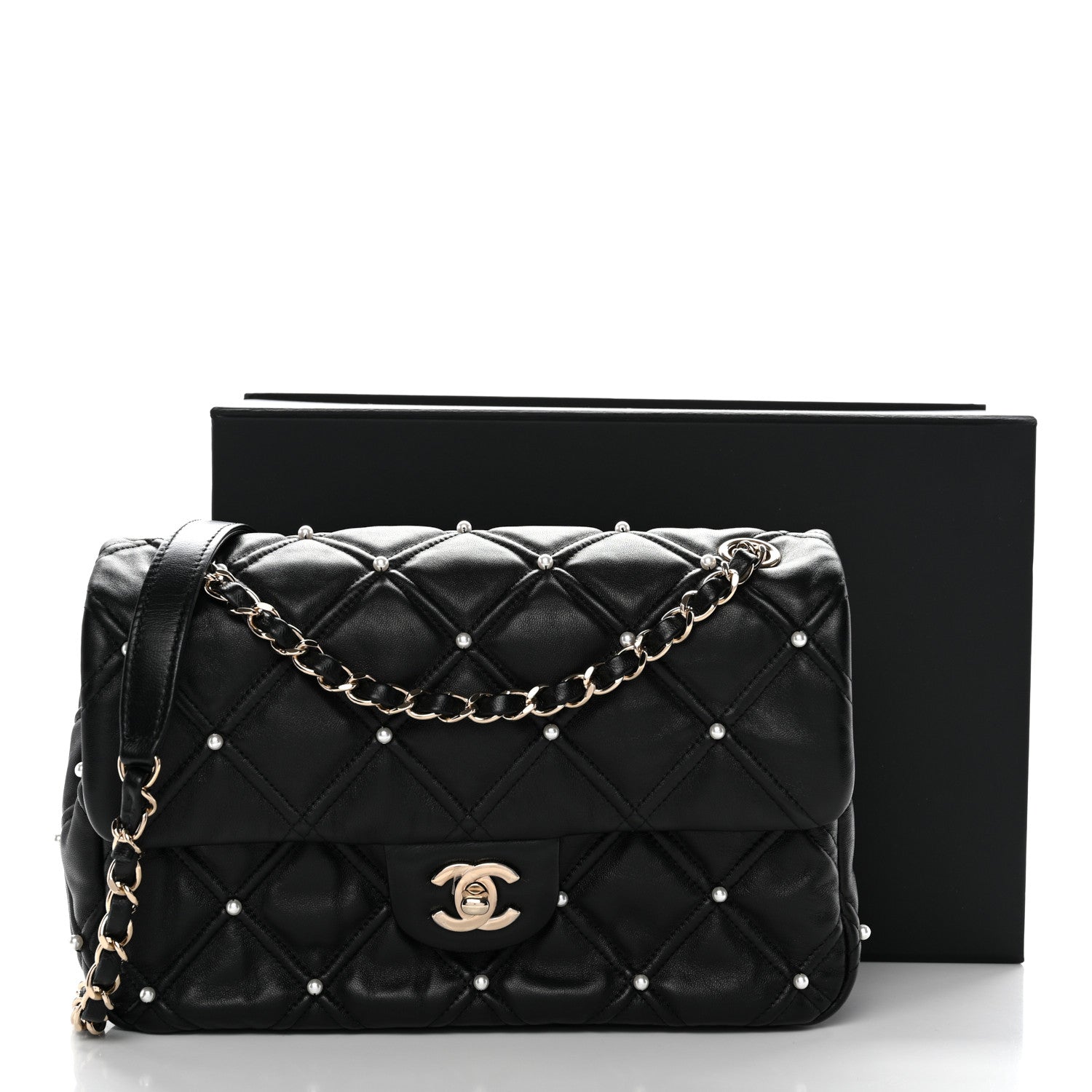 Chanel Lambskin Quilted Pearl Studded Flap Black 12 of 12
