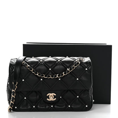 Chanel Lambskin Quilted Pearl Studded Flap Black 12 of 12