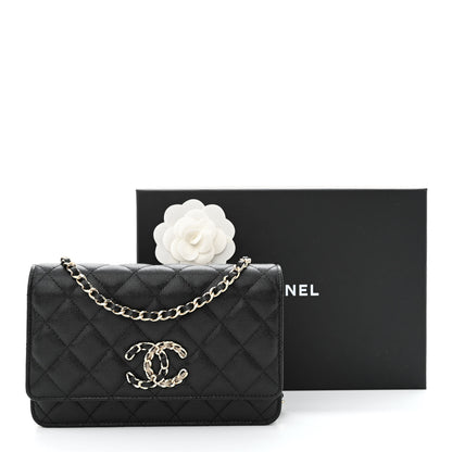 Chanel Caviar Quilted French New Wave Chain CC Wallet On Chain WOC Black 13 of 13