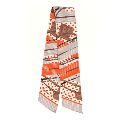 Hermes Silk Clic Clac à Pois Maxi Twilly Orange Gris Perle Blanc 2 of 3