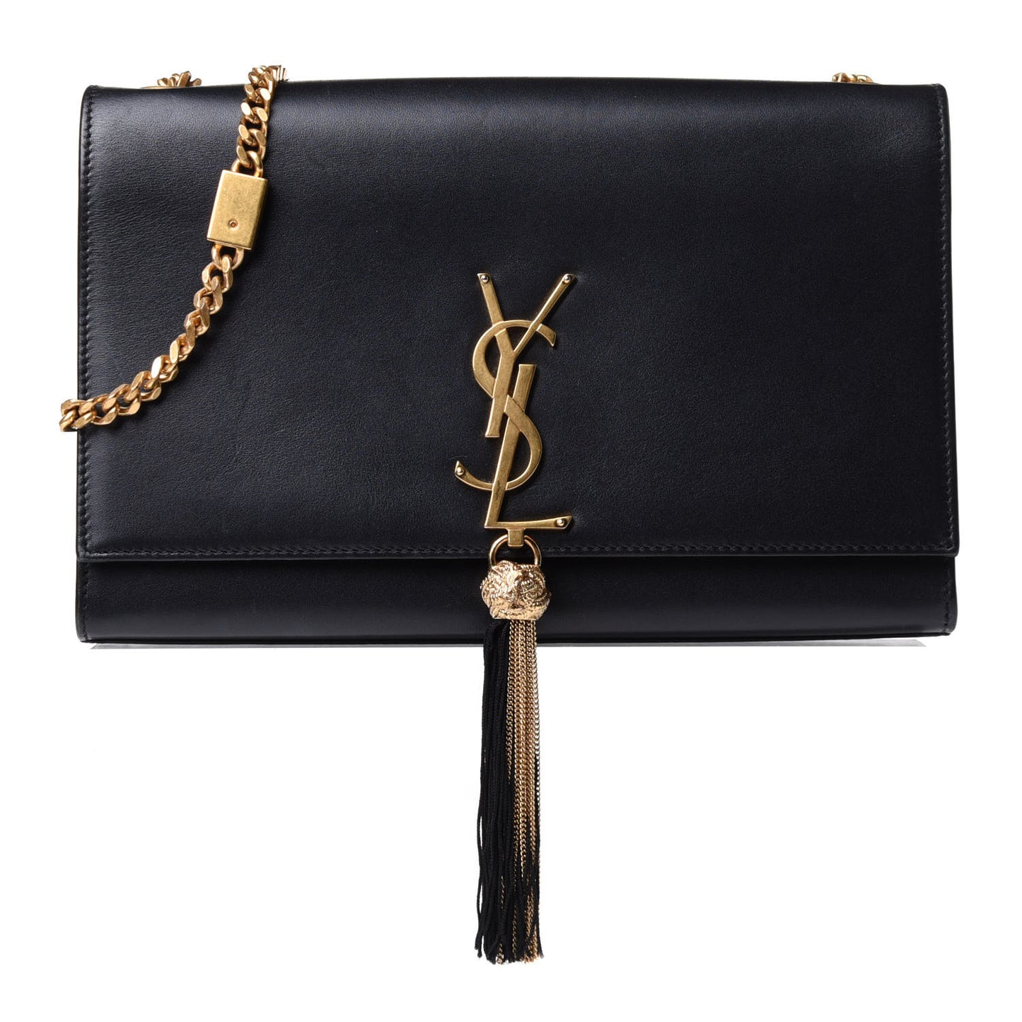 Smooth Calfskin Medium Classic Monogram Kate Tassel Satchel Black