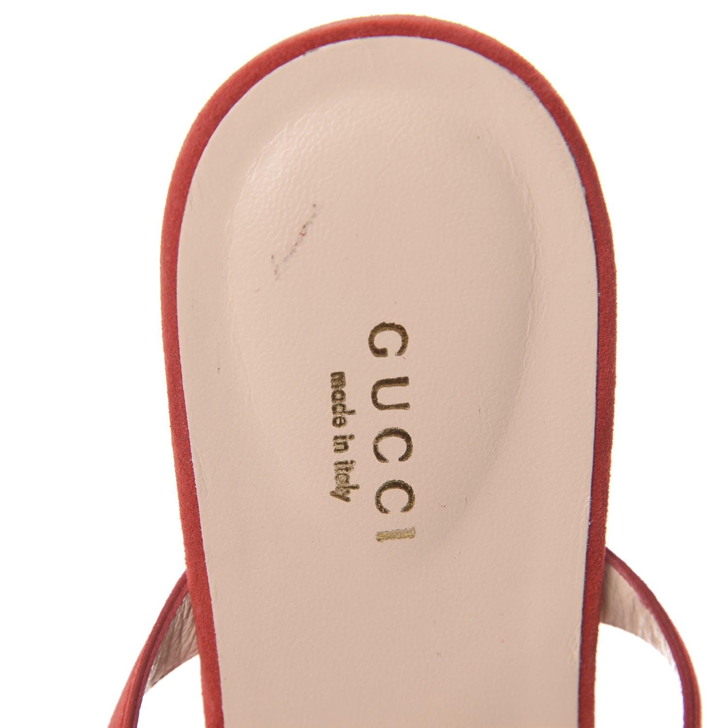 Gucci Calfskin Suede Moody Bee Thong Sandal 41 Gold Red 6 of 11