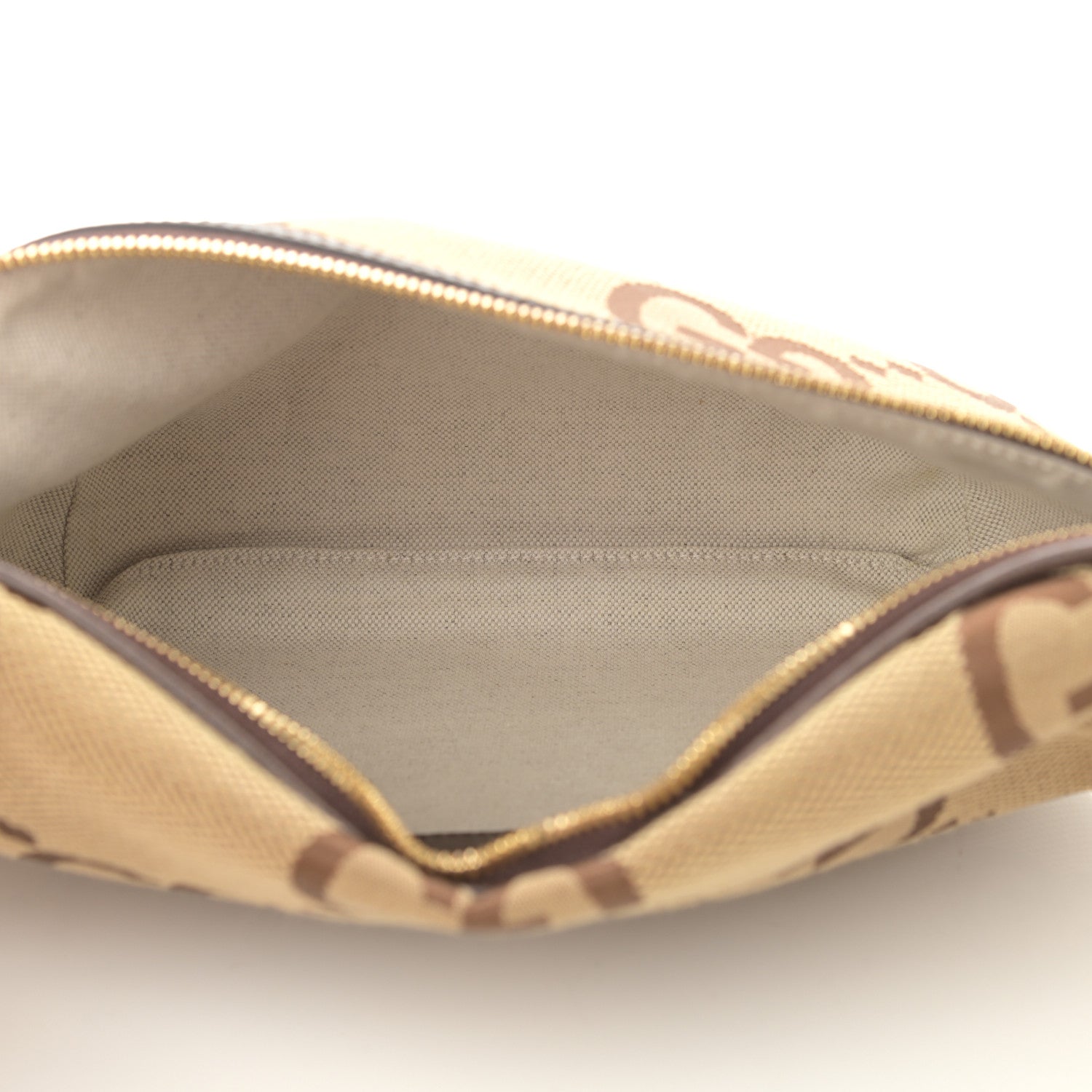 Gucci Monogram Jumbo GG Textured Dollar Calfskin Web Belt Bag Camel Ebony New Acero 5 of 8