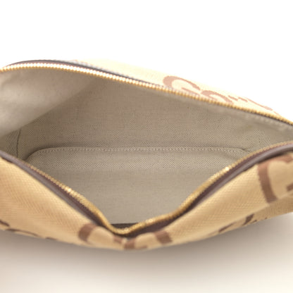 Gucci Monogram Jumbo GG Textured Dollar Calfskin Web Belt Bag Camel Ebony New Acero 5 of 8