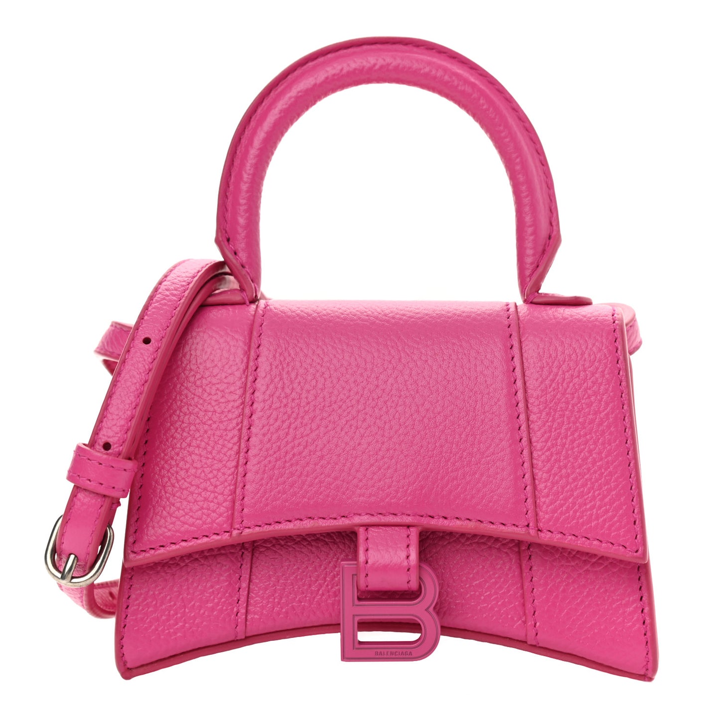 Grained Calfskin Tonal B Hourglass Top Handle Bag Mini Fuchsia