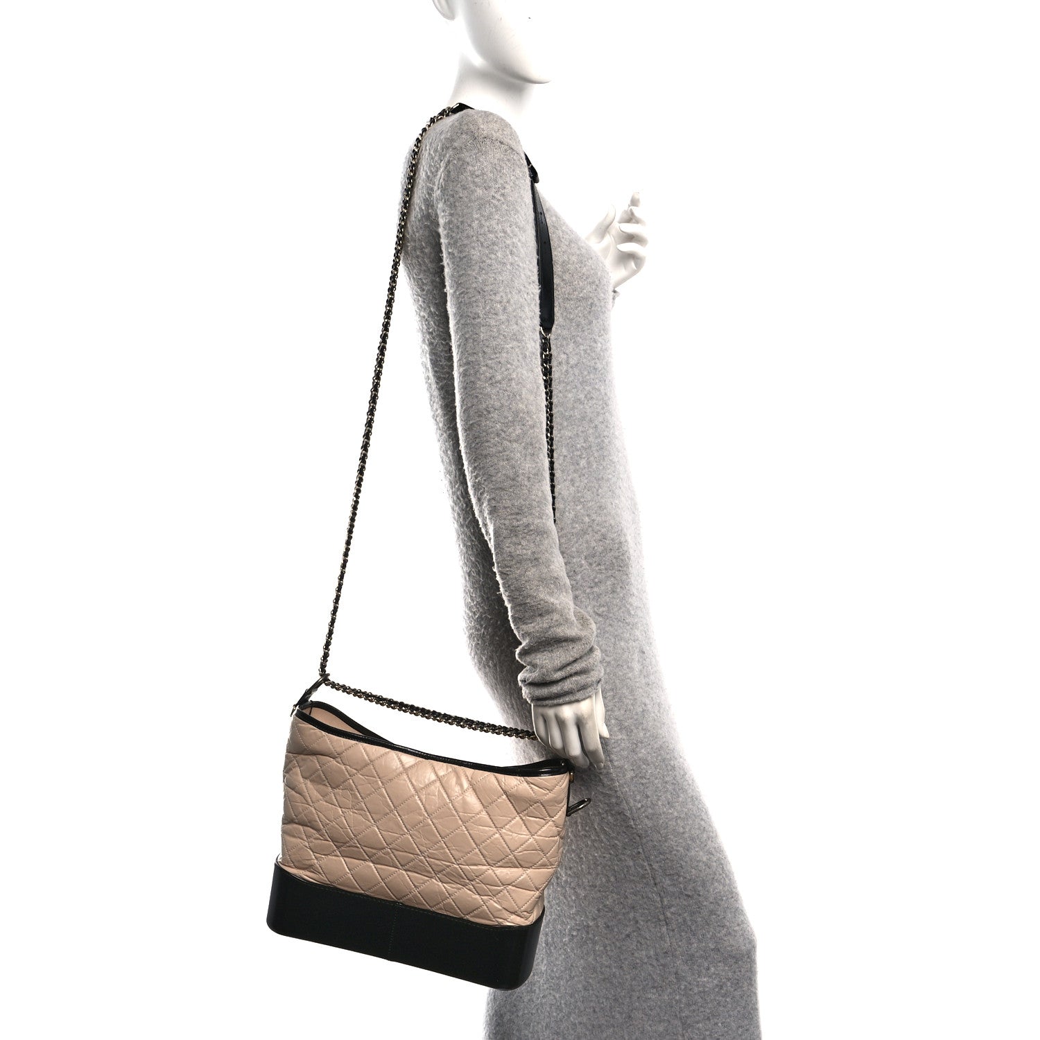Chanel Aged Calfskin Quilted Medium Gabrielle Hobo Beige Black 2 of 10