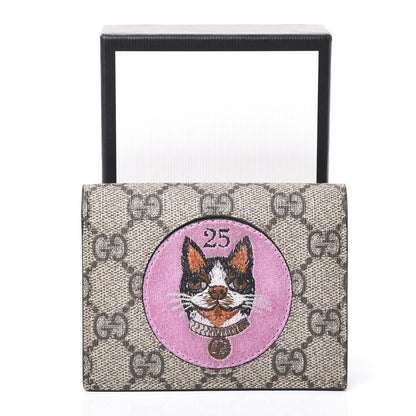 Gucci GG Supreme Monogram Bosco Patch Card Case Wallet Beige Malva Hibiscus Red 9 of 9