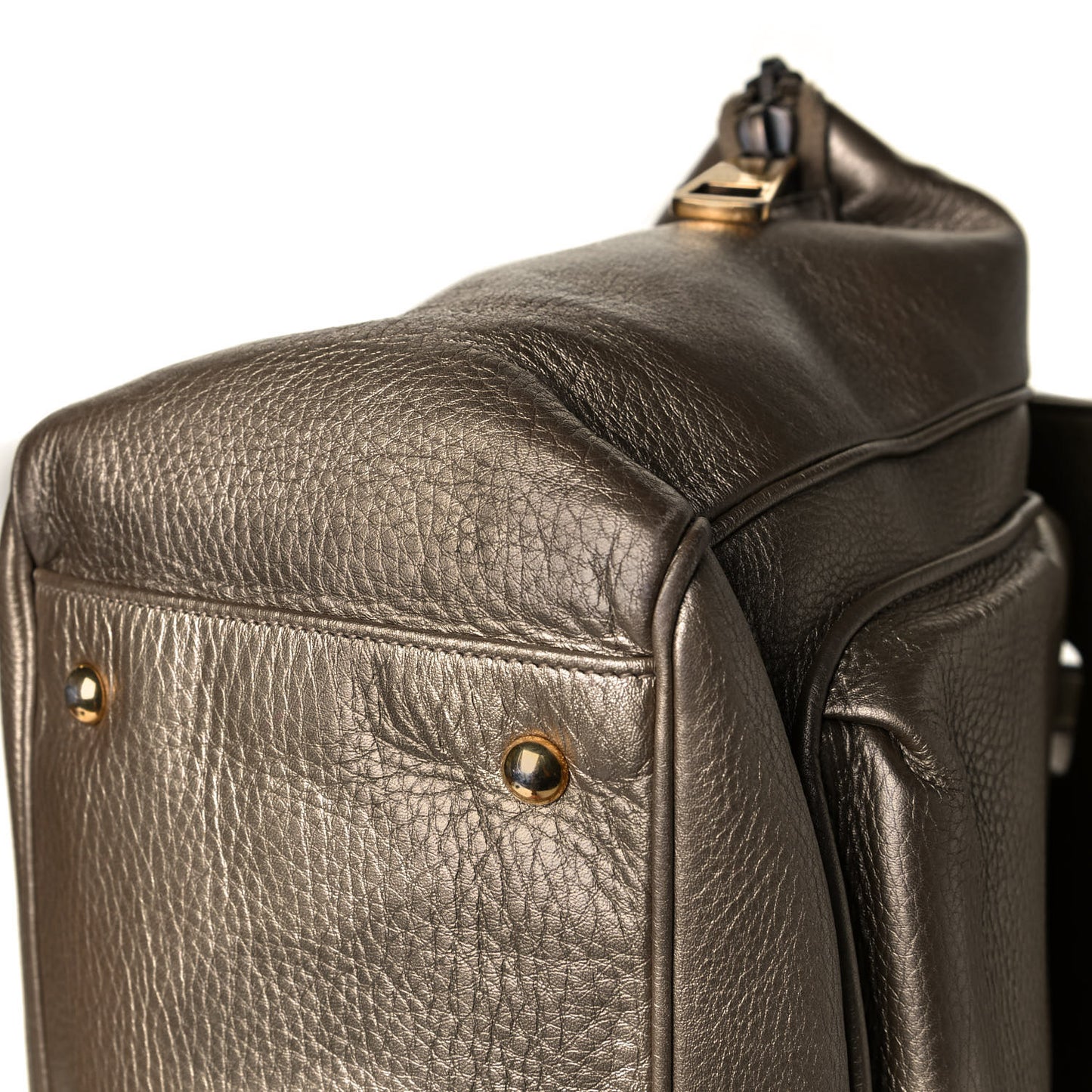 Metallic Pebbled Calfskin Medium 1973 Top Handle Satchel Golden Beige