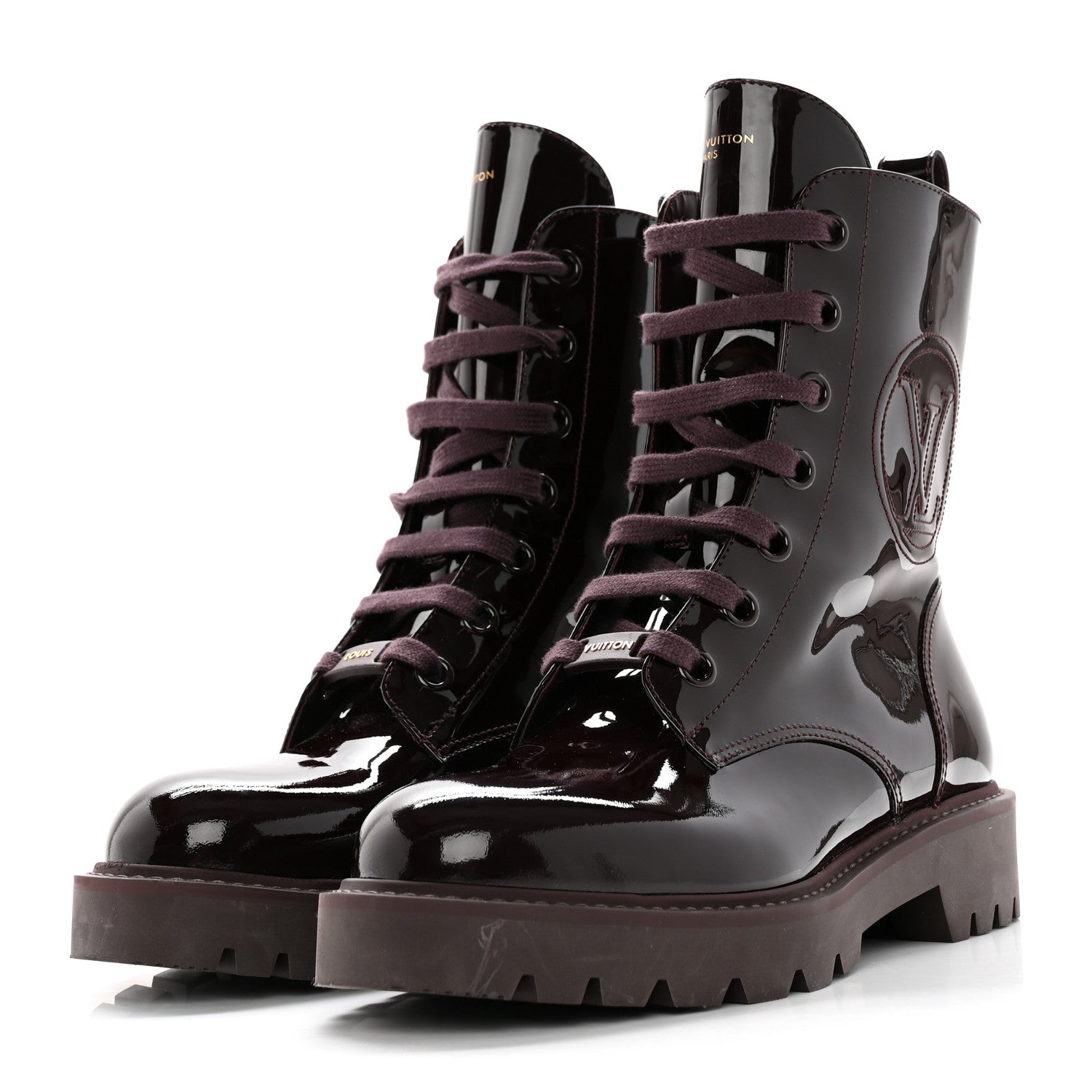 Louis Vuitton Patent Territory Ranger Boots 38.5 Bordeaux 3 of 15