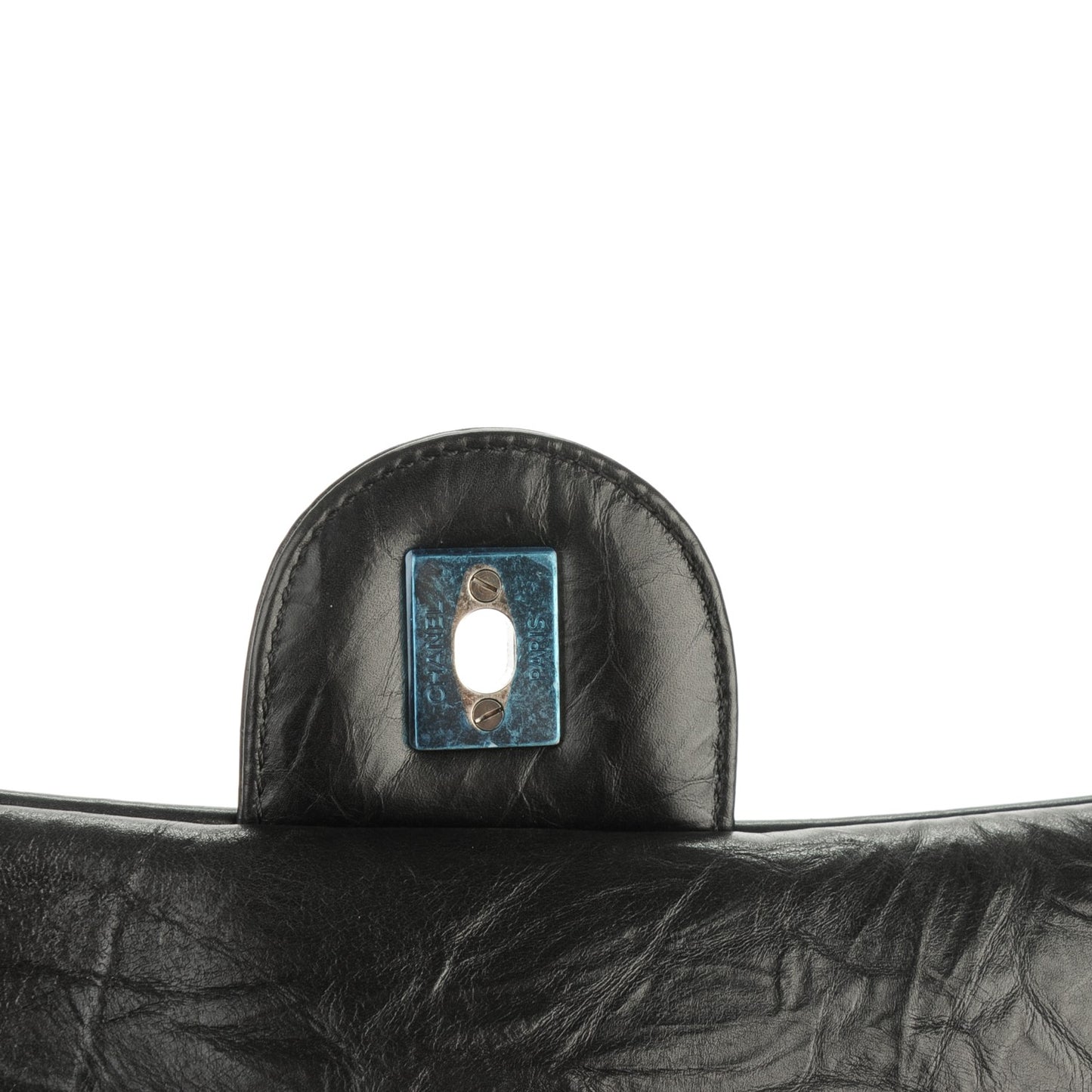 Crumpled Calfskin Quilted Medium Casual Rock Flap Black