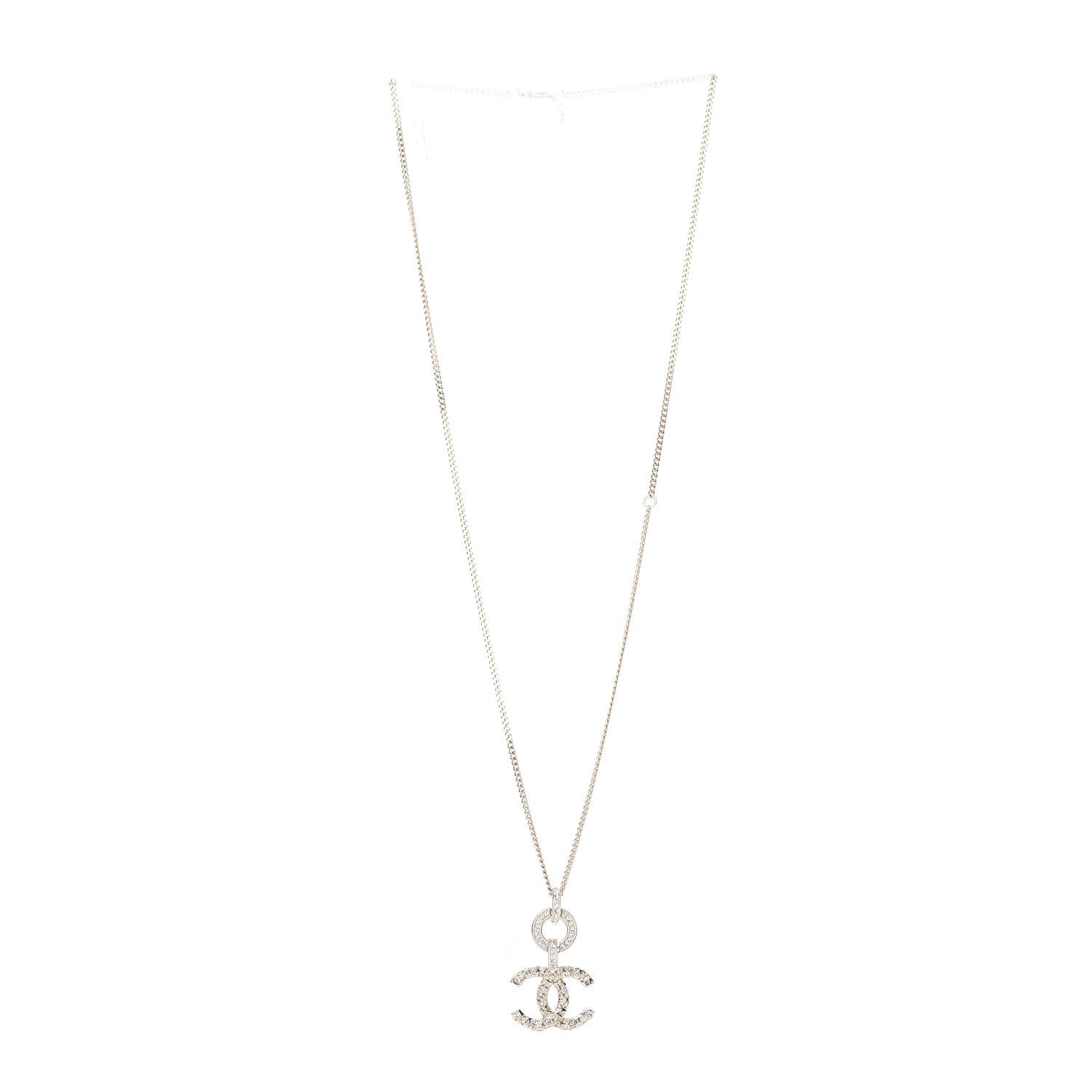 Chanel Crystal CC Logo Pendant Necklace Gold 3 of 5