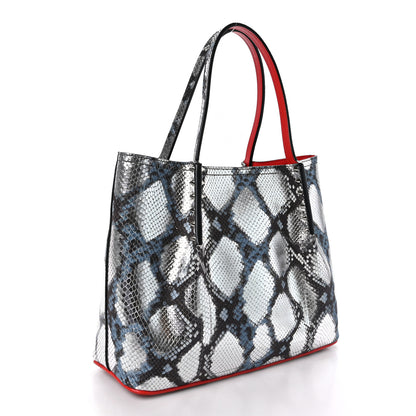 Christian Louboutin Python Embossed Calfskin Spiked Small Cabarock Shopper Tote Silver 3 of 10