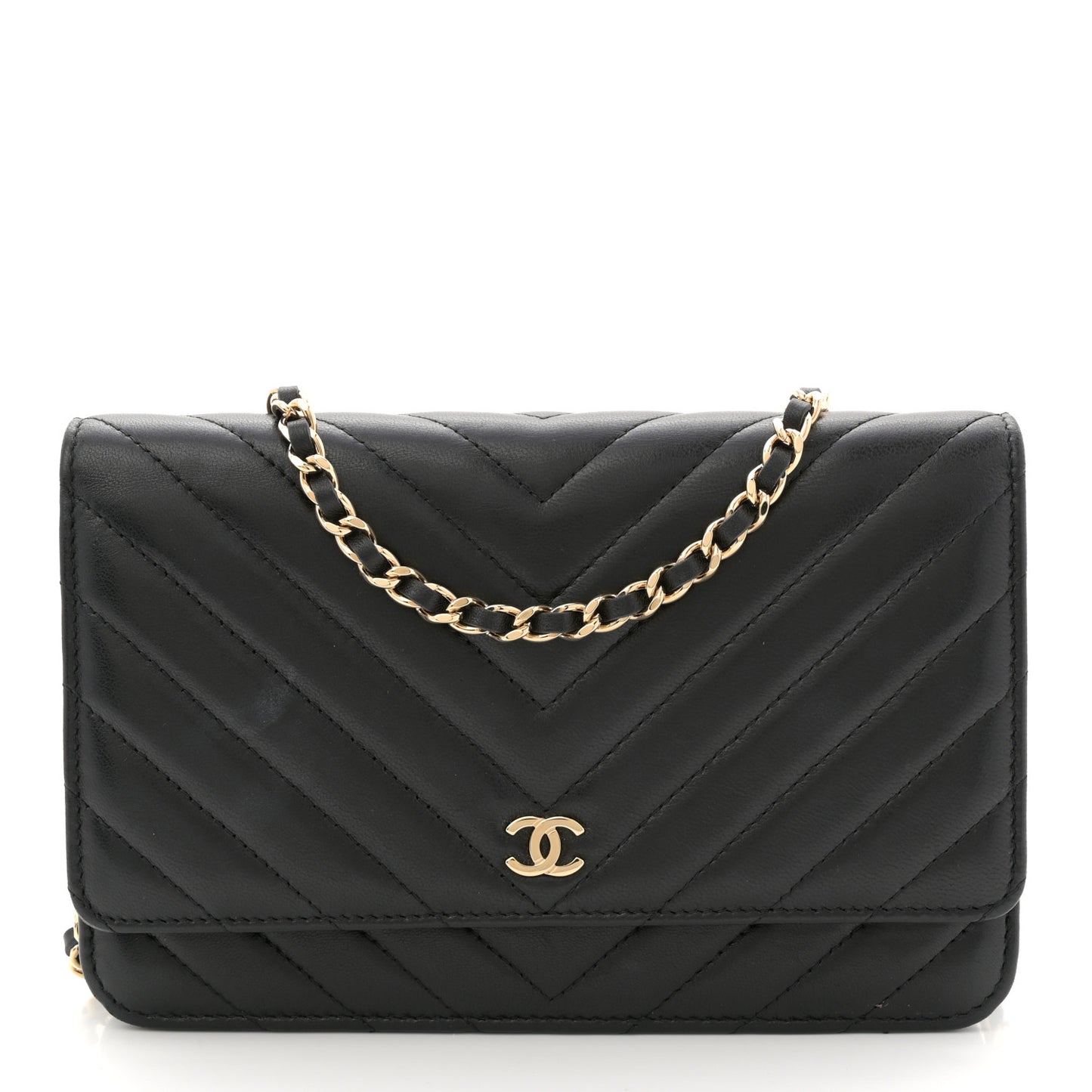 Lambskin Chevron Quilted Wallet On Chain WOC Black