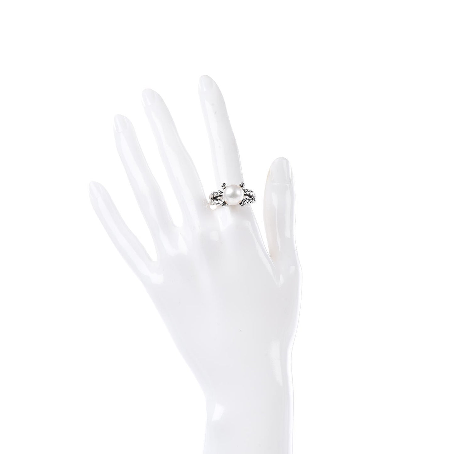 Sterling Silver Diamond Pearl 10mm Cable Ring 54 7