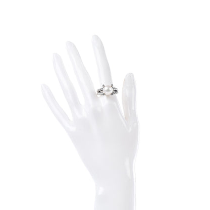David Yurman Sterling Silver Diamond Pearl 10mm Cable Ring 54 7 2 of 5